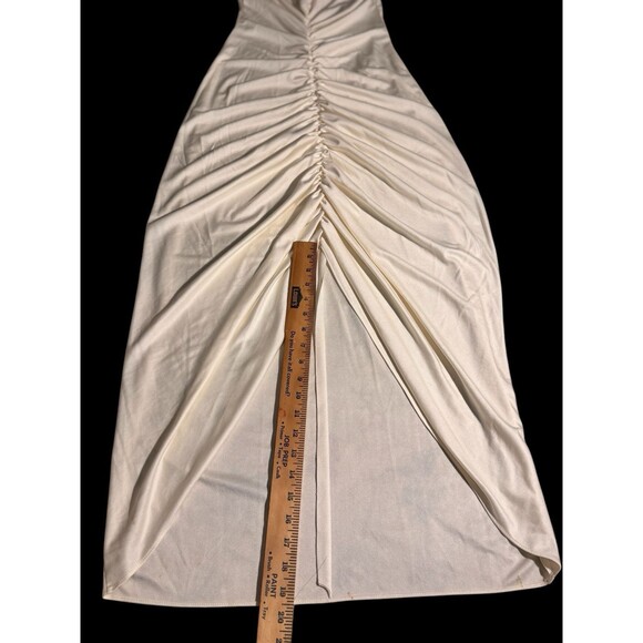 VTG 70s Woolite Maxi Dress White Pleated Asymmetrical Dress Cottagecore Marylin - Picture 6 of 16